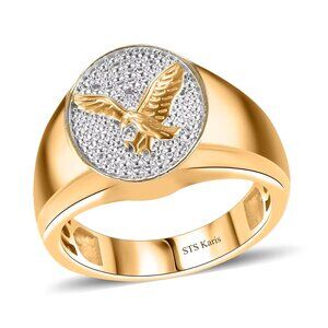 Karis White Diamond Accent Eagle Men's Ring in 18K YG Plated
